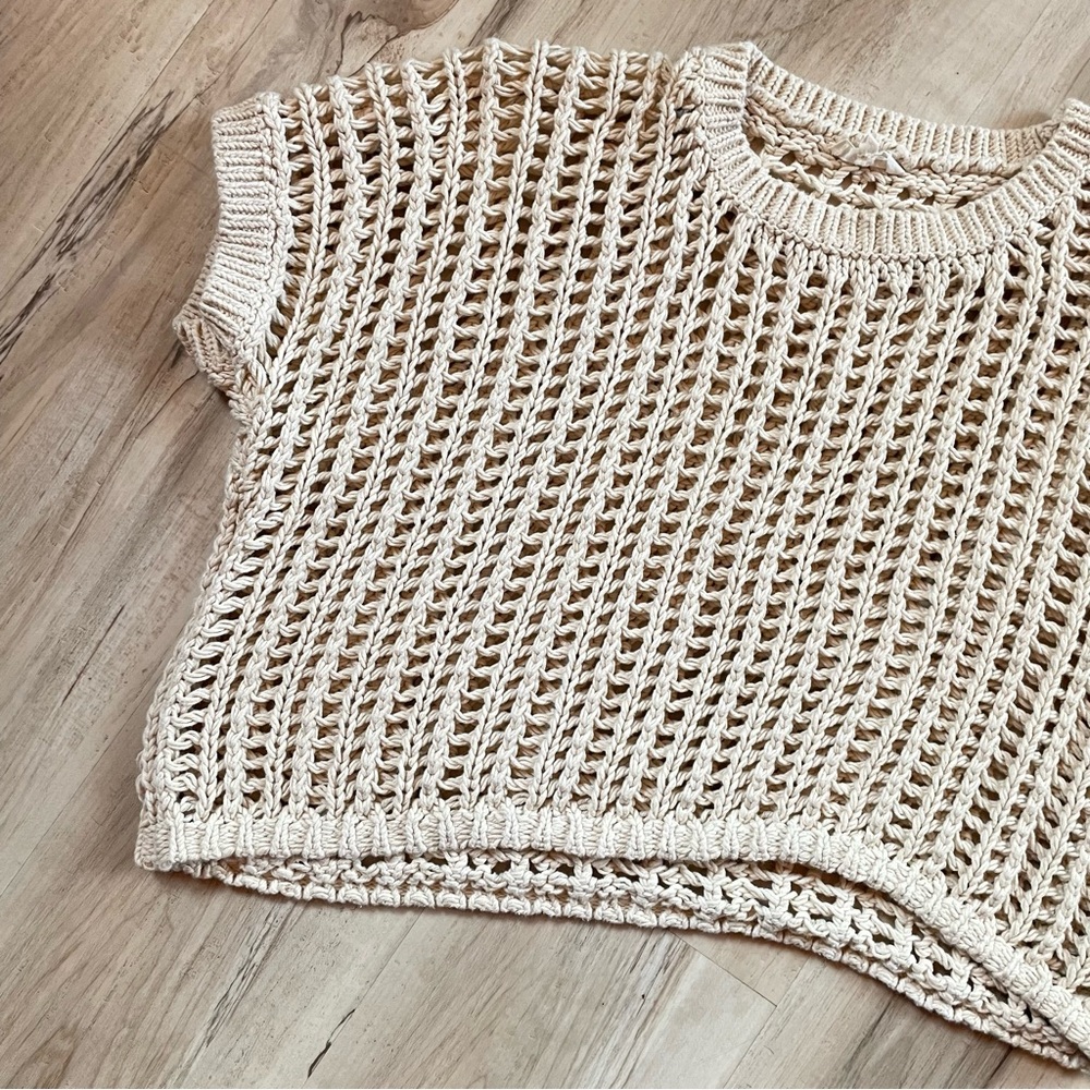 Crochet Open-Knit Boxy Top - Cream - Picture 2 of 12
